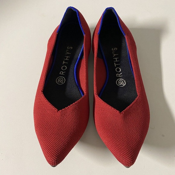 ROTHY'S Ballet Flat Loafer Pointed Toe Red Slip On Textile Size 8 - Picture 5 of 11